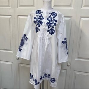 Zara White Mini Dress with Blue Embroidery